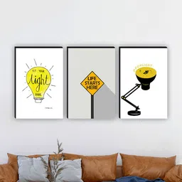 SAF White & Yellow 3 Pieces Motivational Quotes Painting Waterproof Wall Arts-5