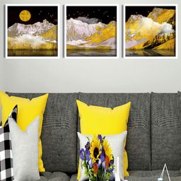 SAF 3-Pcs Black & White Mountain Painting Wall Art-image-45