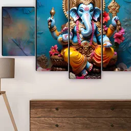 SAF Blue & Yellow 5 Pieces Wooden Ganesha Wall Arts-image-90