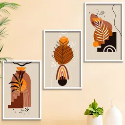SAF 3-Pcs Grey & brown Modern Art Framed Wall Painting-16