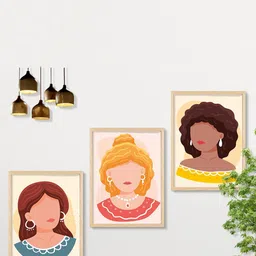 SAF 3-Pcs Brown & Cream-Colored Boho Women Painting Framed Wall Art-10
