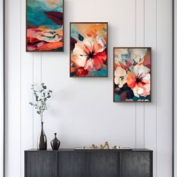 999Store Blue & White 3Pcs Floral And Botanical Wall Paintings-picture-8