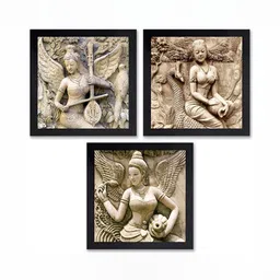 PnF Brown & Black 3 Pieces Paper Abstract Wall Painting-image-20