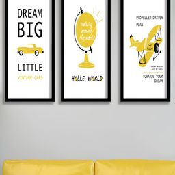 Aura Black & White 3 Pieces Synthetic Wooden Wall Paintings-image-77