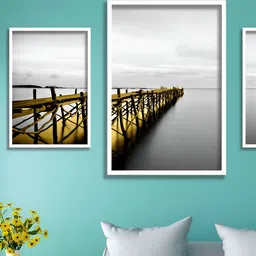 Aura Grey & Yellow 3 Pieces Wall Painting Art-image-56