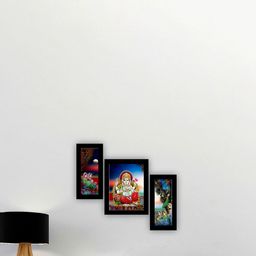 SAF Blue & Red 3 Pieces Lord Ganesha And Peacock Painting UV Coating Wall Arts-image-66