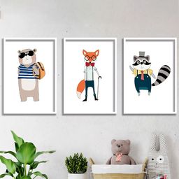 SAF Orange & White 3-Pieces Animal Themed Printed Framed Wall Art-18
