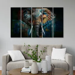 999Store Black & Blue 5 Pieces Elephant Face Art MDF Wall Painting Set-image-22