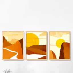 SAF 3-Pcs Yellow & Brown Modern Painting Framed Wall Art-15