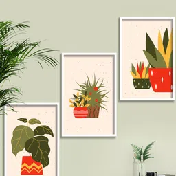 SAF White & Pink 3-Pieces Modern Boho Art Printed Framed Wall Art-image-4
