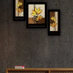 SAF Beige & Brown 3 Pieces Flower Pot Modern Wall Art Painting-image-88