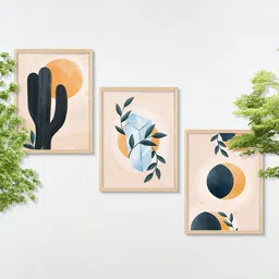 SAF 3 Pcs Beige & Black Modern Art Painting Framed Wall Art-24