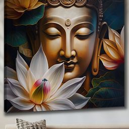 Aura White & Gold-Toned Lord Buddha Canvas Religious Wall Painting-image-76