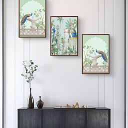 999Store Green & Blue 3Pcs Birds And Animals Wall Paintings-image-75