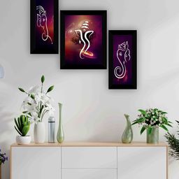 SAF Black & Purple 3-Pieces Lord Ganesha Printed Framed Wall Art-image-76