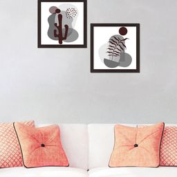WENS Set of 2 Grey & Black Textured Floral Painting UV Wall Art-9