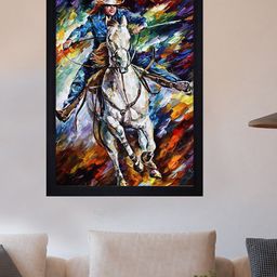 Gallery99 Blue & White Horse With Cowboy Texture Paper Framed Wall Art-image-68