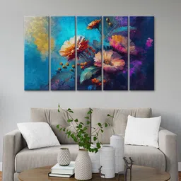 999Store Blue 5 Pieces Flower Modern Art Painting With Frame Art Panels-24