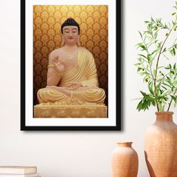 999Store Gold-Toned & Beige Lord Buddha Painting Printed Framed Wall Art-46