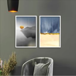 Aura White & Blue 2 Pieces Wooden Abstract Wall Art-image-91