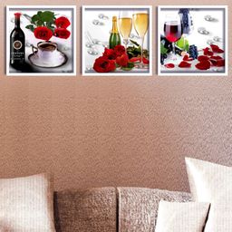 SAF 3-Pcs White & Red Rose Painting Wall Art-2