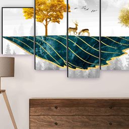 SAF White & Green 5 Pieces Wooden Birds & Animals Wall Arts-image-47
