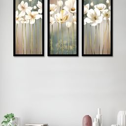 Art Street White & Green 3 Pieces Wooden Floral And Botanical Wall Paintings-57