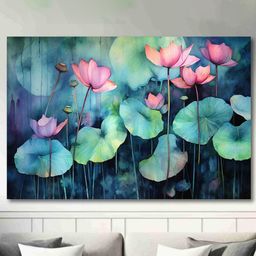 SAF Pink & Green Floral Printed Canvas Wall Art-36