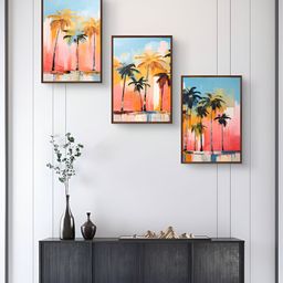 999Store Orange & Blue 3Pcs Floral And Botanical Wall Paintings-image-76