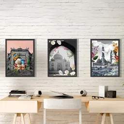 Art Street Black & Peach 3Pcs Synthetic Wood Other Wall Paintings-image-28