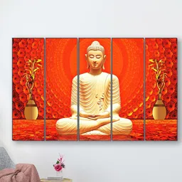 SAF Orange Colored & Cream Colored 5 Pieces Large Panel Painting Wall Arts-image-19