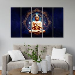 999Store Navy Blue 5 Pieces Blessing Lord Buddha Sitting Modern Painting Wall Art-29