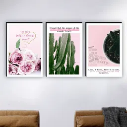 SAF Pink & White 3 Pieces Painting Waterproof Wall Art-35