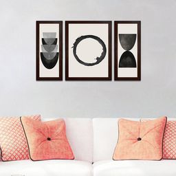 WENS Set of 3 White & Grey Abstract Wall Painting-0
