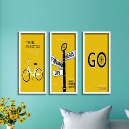 SAF Set Of 3 Yellow & White Motivational UV Textured Wall Painting Wall Art-image-69