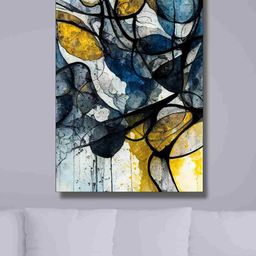 SAF Blue & Yellow Abstract Painted Canvas Wall Art-17