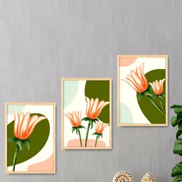 SAF 3-Pcs White & Green Flower Painting Wall Art-8