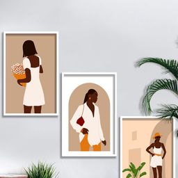 SAF Brown & White 3 Pieces Modern Boho Art Painting Framed Wall Art-image-35
