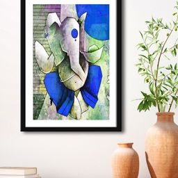 999Store Blue & Black Abstract Effect With Lord Ganesha Painting Framed Wall Art-9