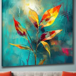 SAF Blue & Red Wooden Floral & Botanical Wall Art-31