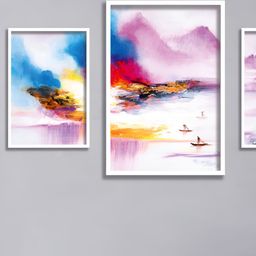 Aura Blue & White 3 Pieces Paper Wall Paintings-image-95