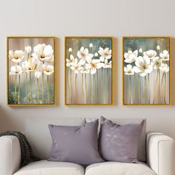 Art Street White 3 Pieces Abstract Magnolia Flower Printed Wall Arts-29
