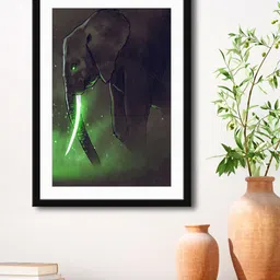 999Store Brown & Green Elephant Framed Printed Paper Painting-49