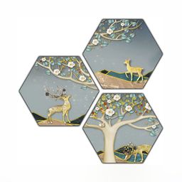 PnF Grey & Green 3 Piece Digital Printing Wooden Wall Art-2