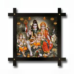 PnF Black & Orange Shiva Parvati Religious Wooden Painting Wall Art-image-96