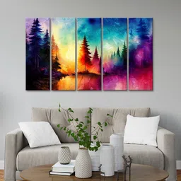 999Store Orange 5 Pieces Tree Modern Art Panels Wall Painting-image-2