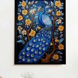 SOWPEACE Blue & Mustard Canvas Birds and Animals Wall Photographs-picture-25