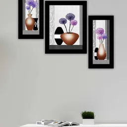 SAF Black & Grey 3 Pieces Flower Pot Modern Painting Wall Art-image-45