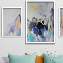 Aura White & Blue 3 Pieces Wall Painting Art-image-62