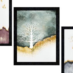 PnF Charcoal & White 3 Pieces Paper Birds and Animals Painting Wall Art-11